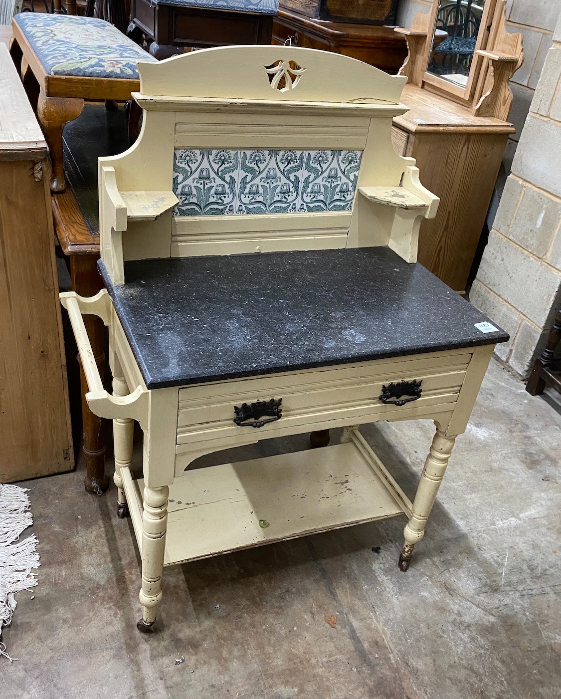 A Victorian later painted marble top washstand, width 86cm